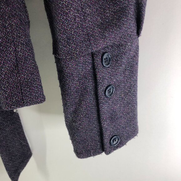 French Connection Purple Wool-Blend Belted Womens Peacoat Jacket Puff Sleeve 4 - Picture 3 of 5